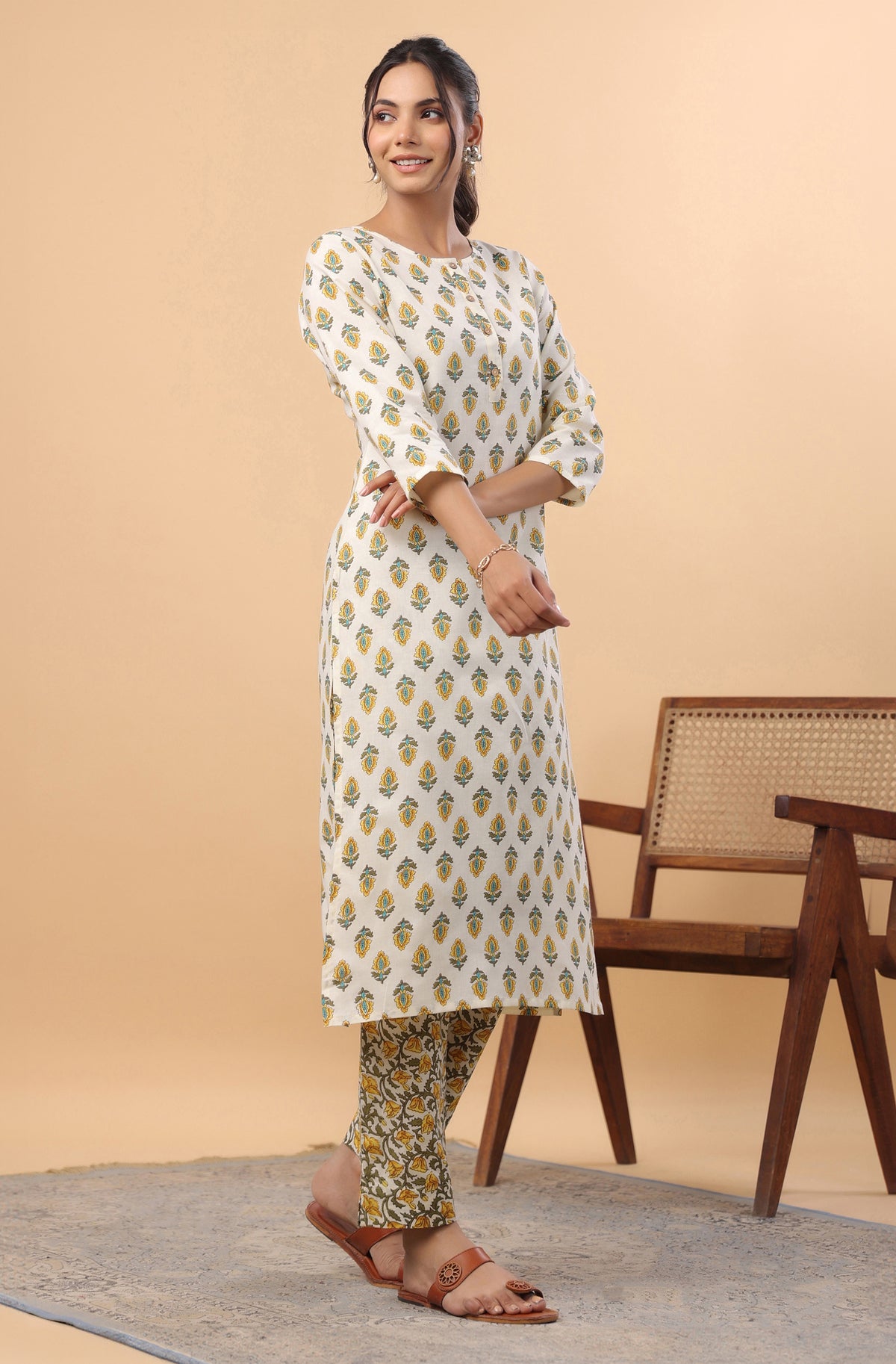 Cream Printed Cotton Co-Ords - Set of 2