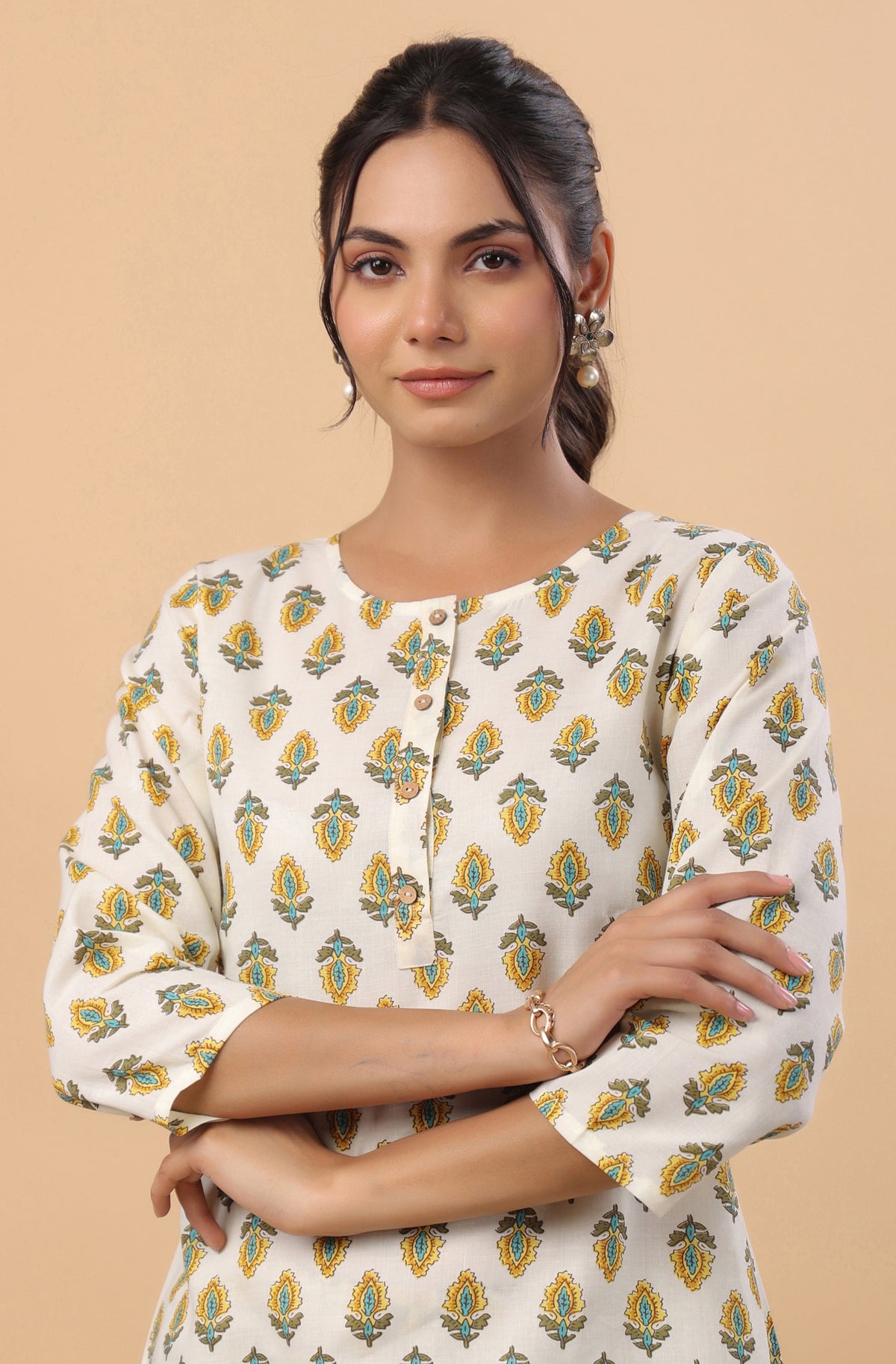 Cream Printed Cotton Co-Ords - Set of 2