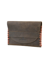 Genunie Leather Cardholder with Detailed Red Stiching Holds up to 15 Cards - Brown