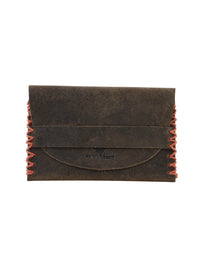 Genunie Leather Cardholder with Detailed Red Stiching Holds up to 15 Cards - Brown