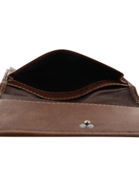 Genuine Leather Cardholder with Flab Button Closure Holds up to 15 Cards - Brown