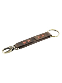 Genuine Leather Keyring with Red Hand Stitched Detailing - Brown