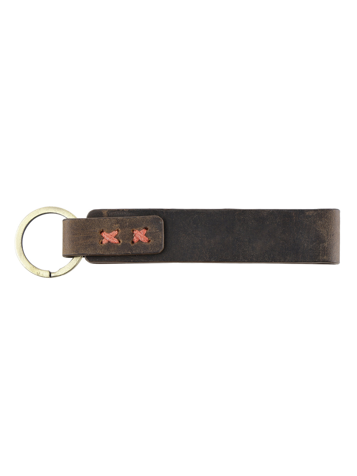 Genunie Leather Keyring With Red Stiched Detailing - Brown