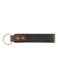 Genunie Leather Keyring With Red Stiched Detailing - Brown