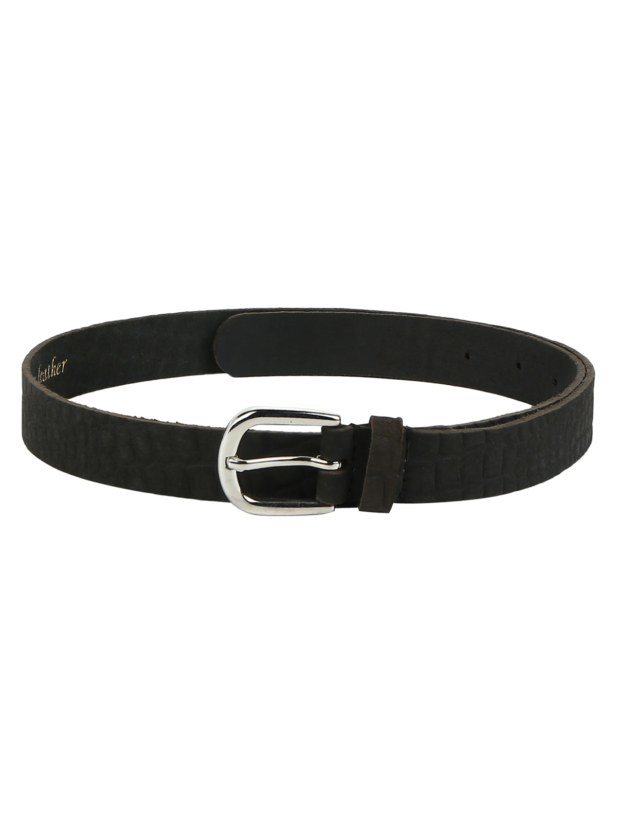 Genuine Leather Matte Black Croco Embossed Ladies Women's Belt