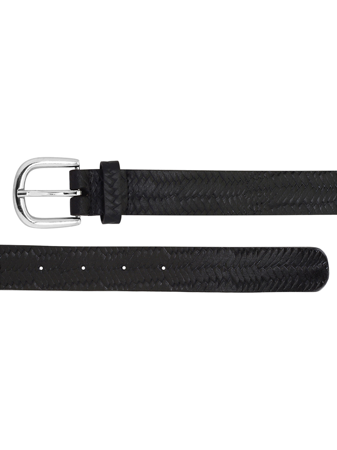 Weave pattern embossed black Women's Belt