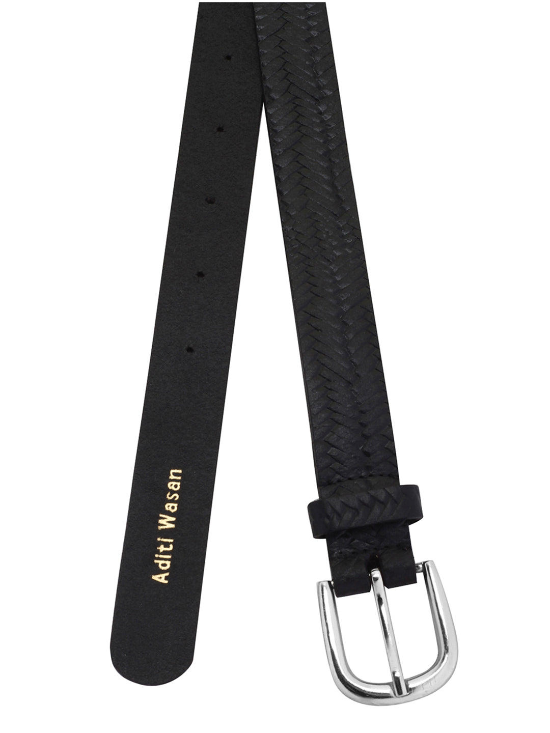 Weave pattern embossed black Women's Belt