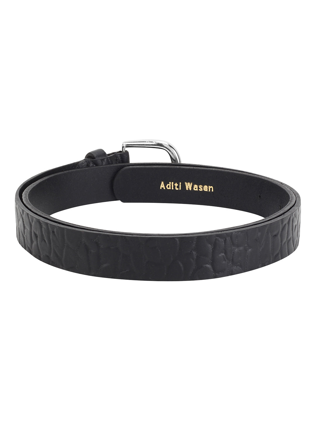 Genuine Leather Black Croc Pattern Embossed Women Belt