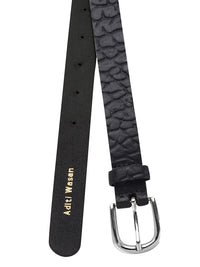 Genuine Leather Black Croc Pattern Embossed Women Belt
