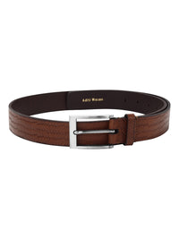 Weave pattern embossed brown belt