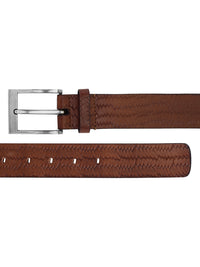 Weave pattern embossed brown belt