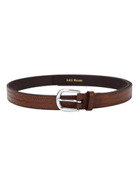 Weave pattern embossed brown Women's Belt