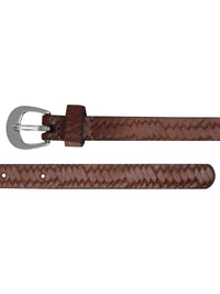 Weave pattern embossed dark brown Women's Belt