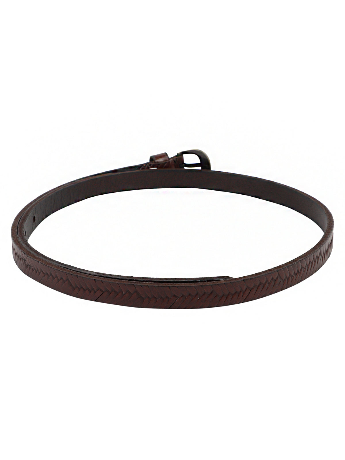 Genuine Leather Brown Basket Weave Embossed Ladies Women's Belt