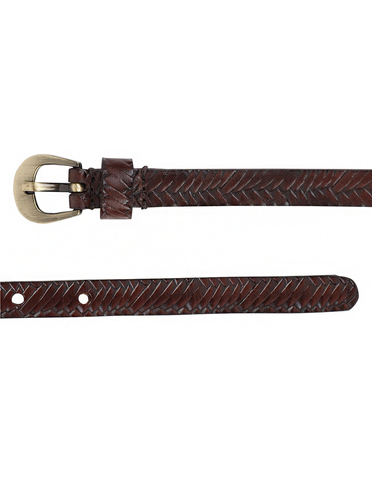 Genuine Leather Brown Basket Weave Embossed Ladies Women's Belt