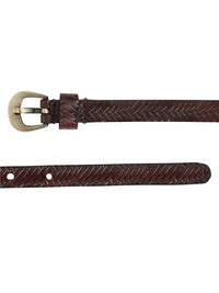 Genuine Leather Brown Basket Weave Embossed Ladies Women's Belt