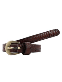 Genuine Leather Brown Basket Weave Embossed Ladies Women's Belt