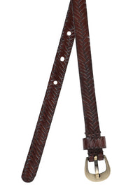 Genuine Leather Brown Basket Weave Embossed Ladies Women's Belt