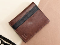 Genuine Leather Slim Wallet with 2 Main Compartments and 4 Card Holder Slots - Brown