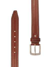 Brown Double Stitching Leather Men's Belt