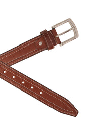 Brown Double Stitching Leather Men's Belt