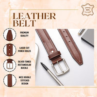 Brown Double Stitching Leather Men's Belt