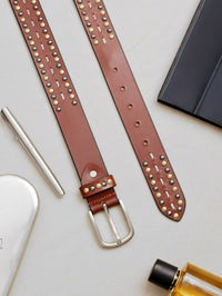 Brown Gold Decorative Stud Men's Belt