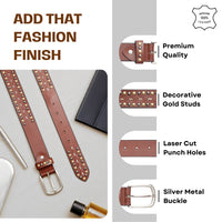 Brown Gold Decorative Stud Men's Belt