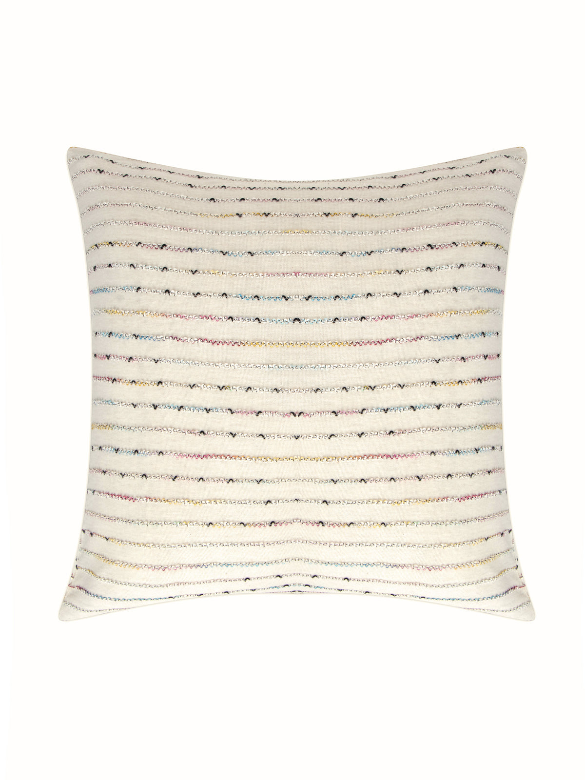 White cotton knit with multicolor yarn work cushion cover