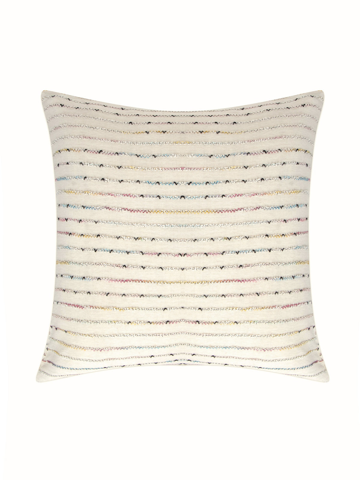 White cotton knit with multicolor yarn work cushion cover