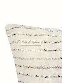 White cotton knit with multicolor yarn work cushion cover