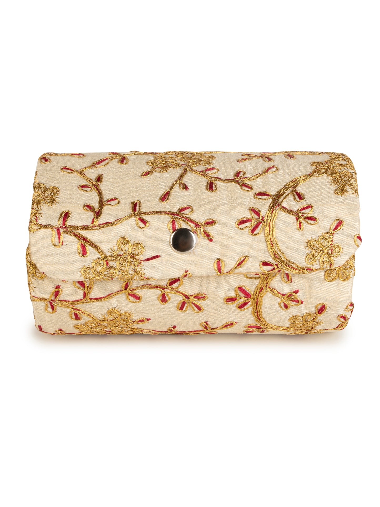 Beige golden zari embroidered bangle organizer box