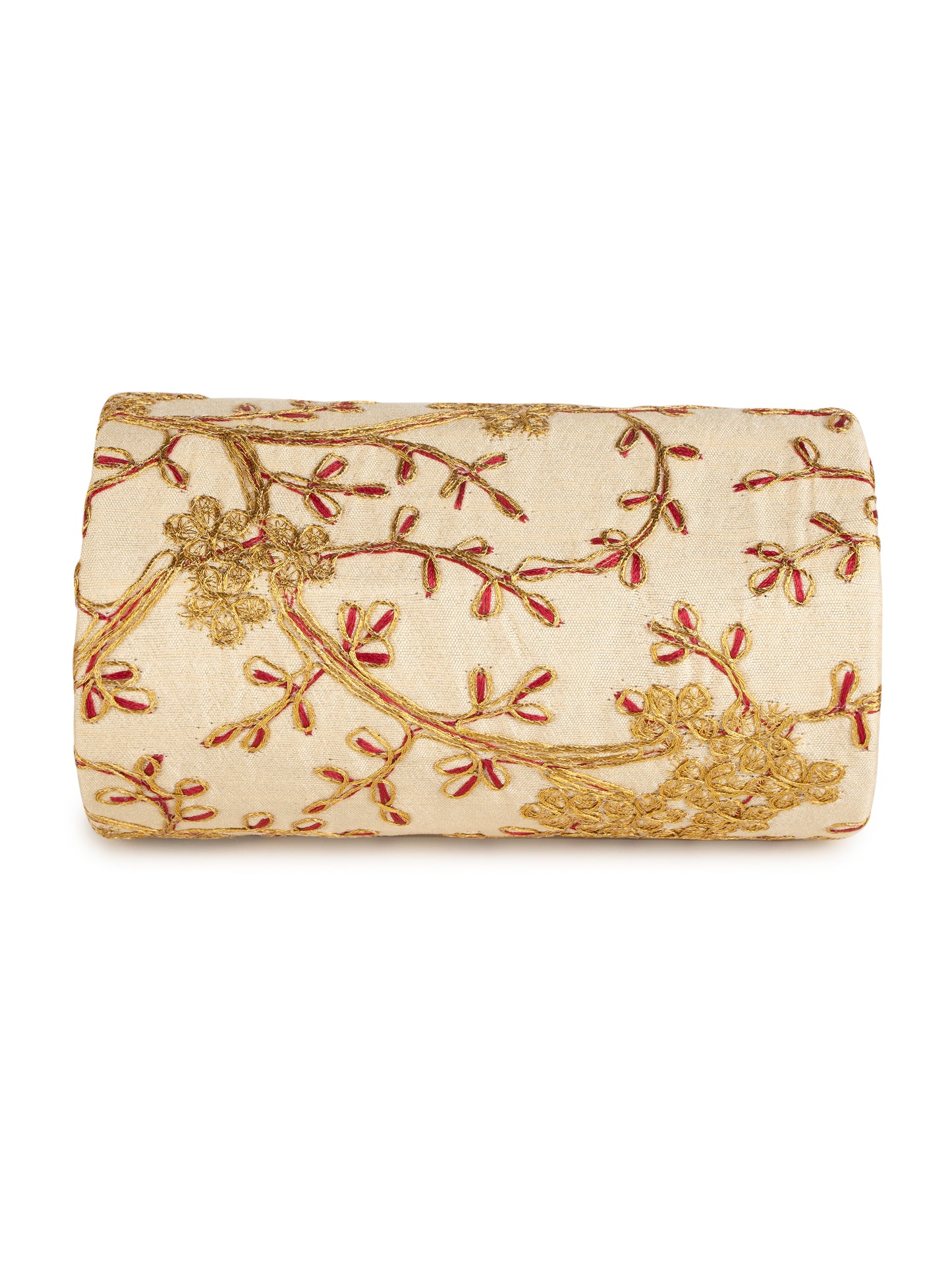 Beige golden zari embroidered bangle organizer box