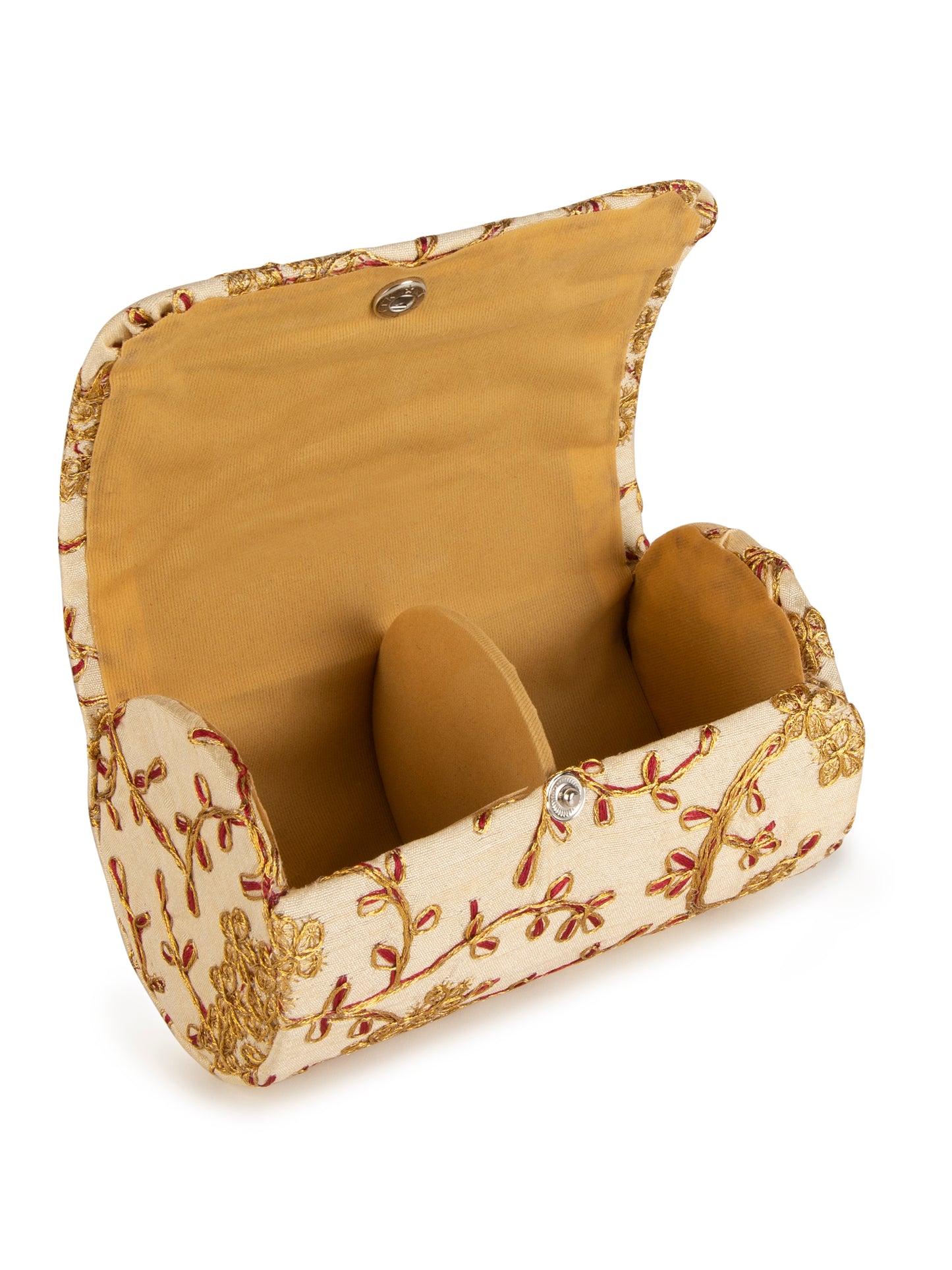 Beige golden zari embroidered bangle organizer box