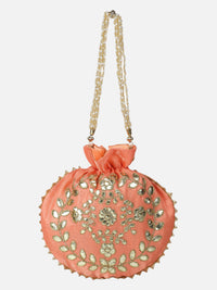 Peach zari embroidered potli for ladies