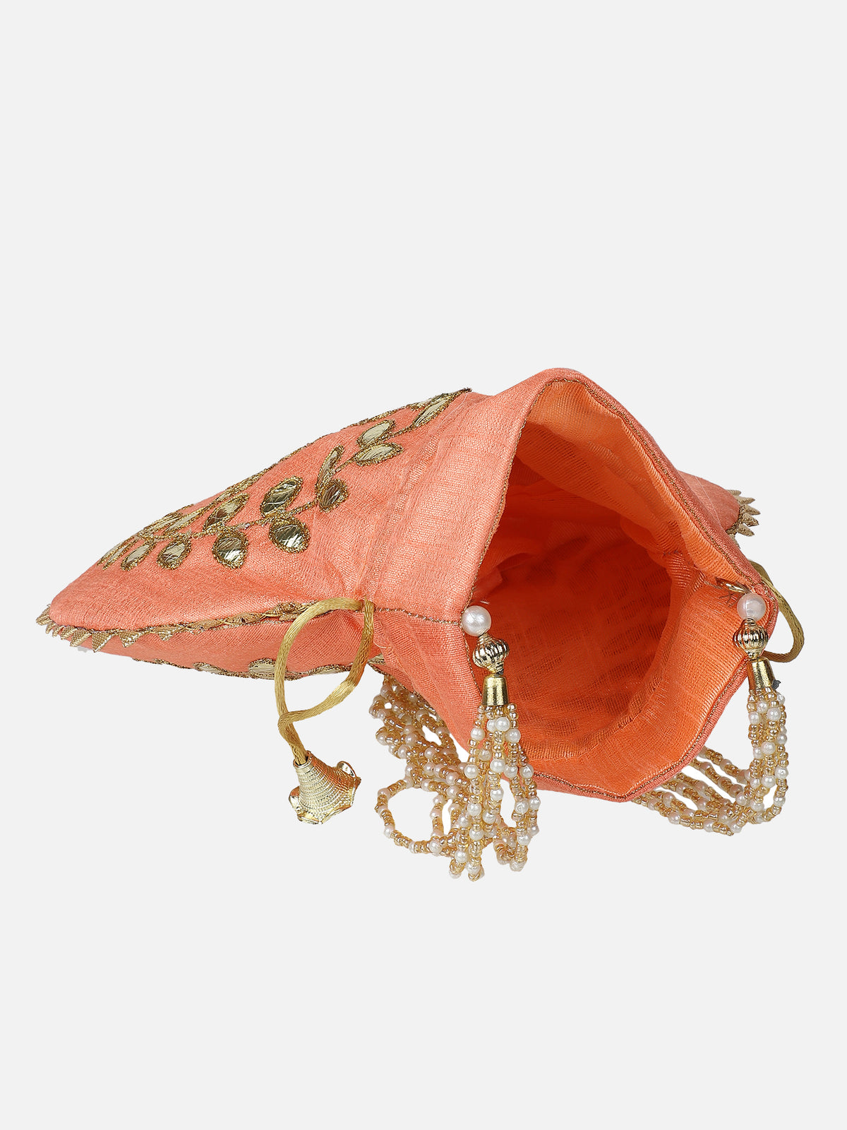 Peach zari embroidered potli for ladies