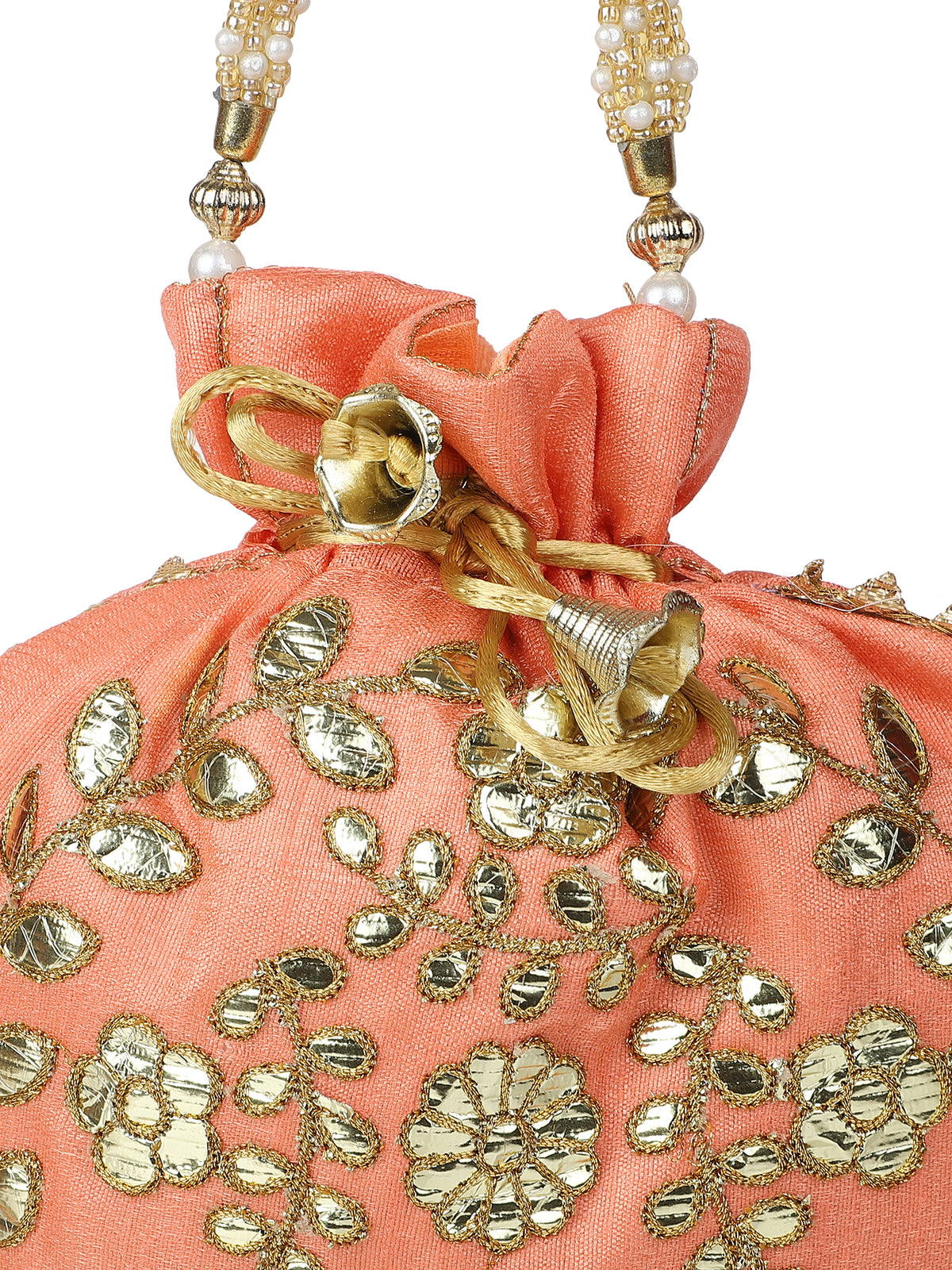 Peach zari embroidered potli for ladies
