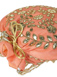 Peach zari embroidered potli for ladies