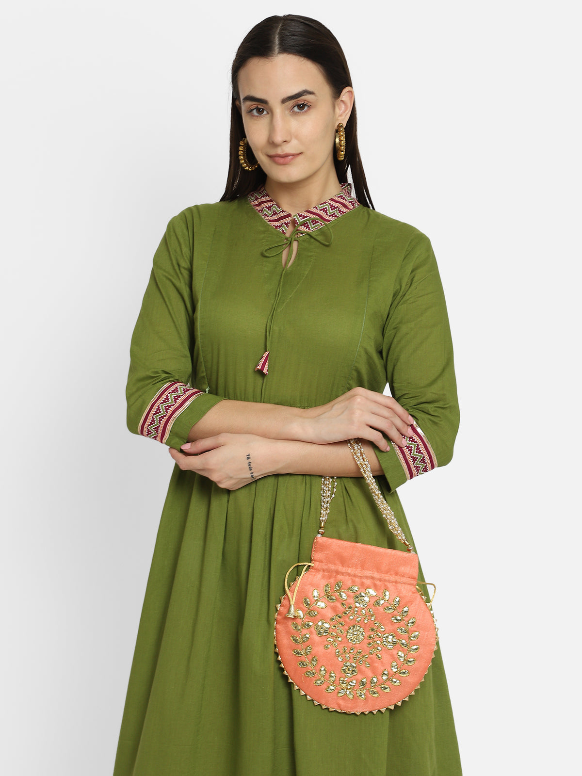 Peach zari embroidered potli for ladies