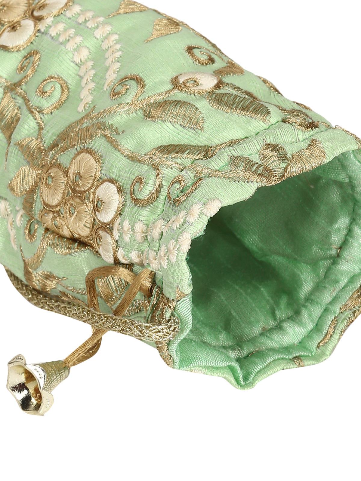 Light Green Potli Bag Golden Embroidery