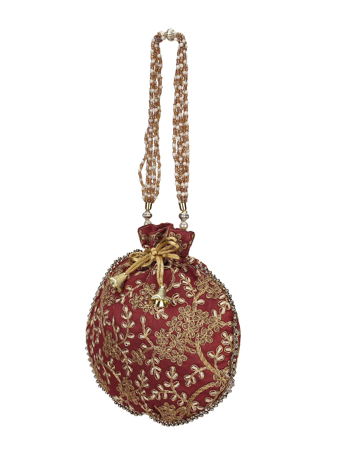 Maroon Embroidered Potli Bag