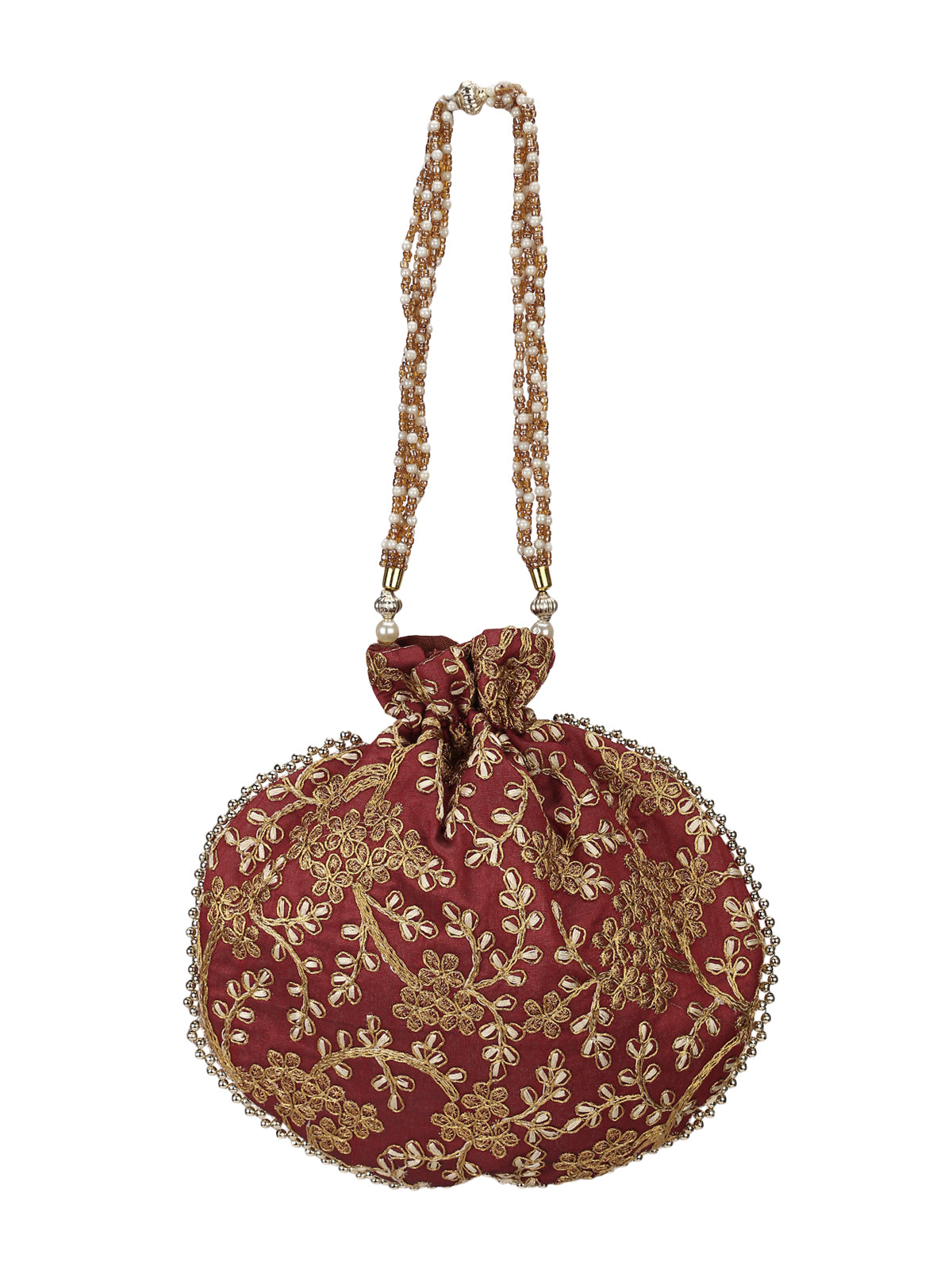 Maroon Embroidered Potli Bag