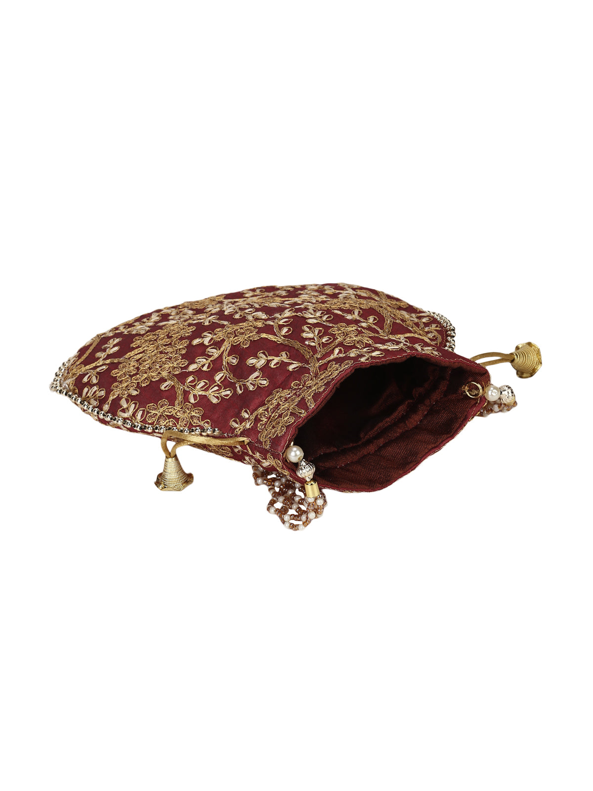 Maroon Embroidered Potli Bag
