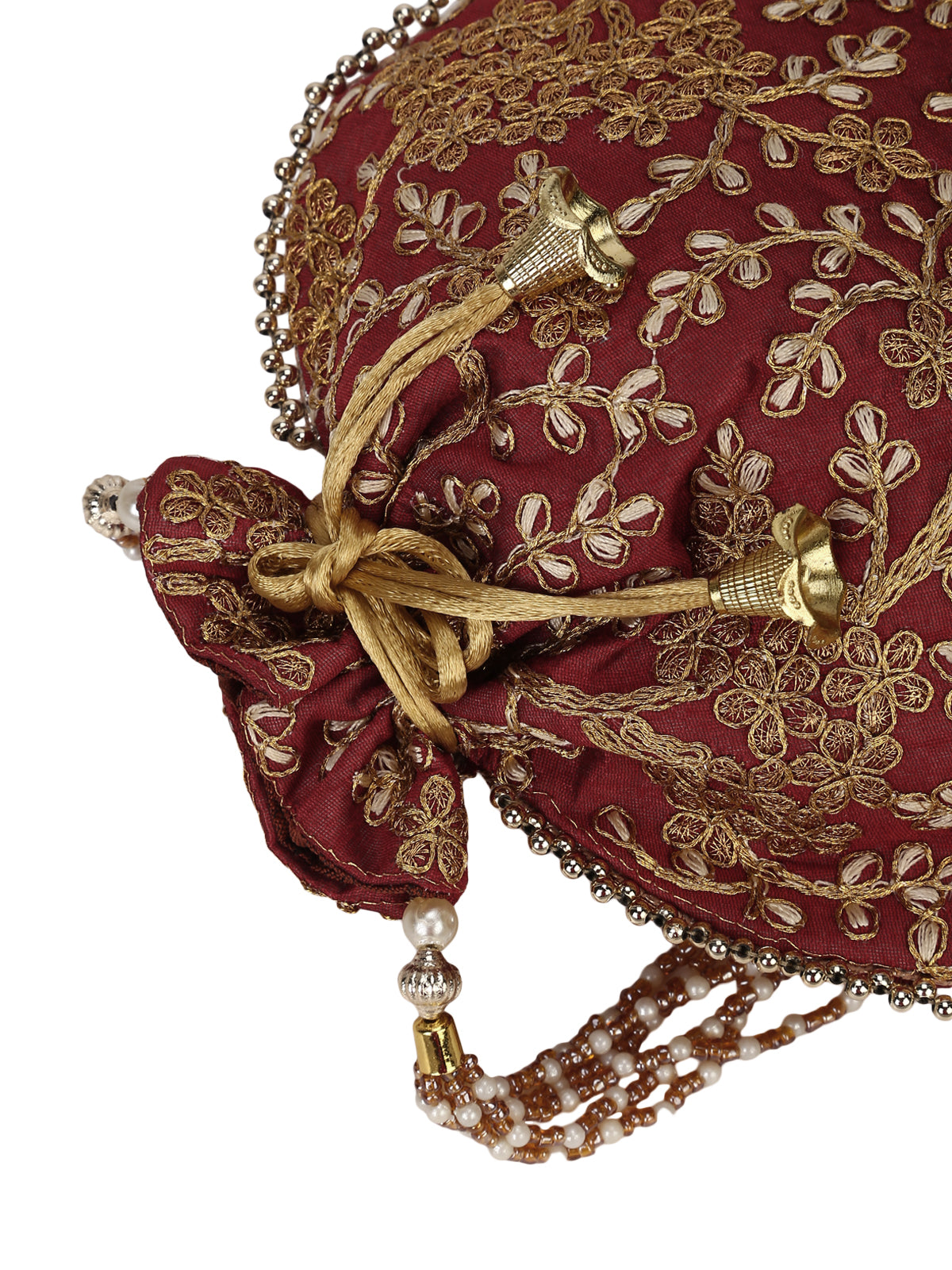 Maroon Embroidered Potli Bag