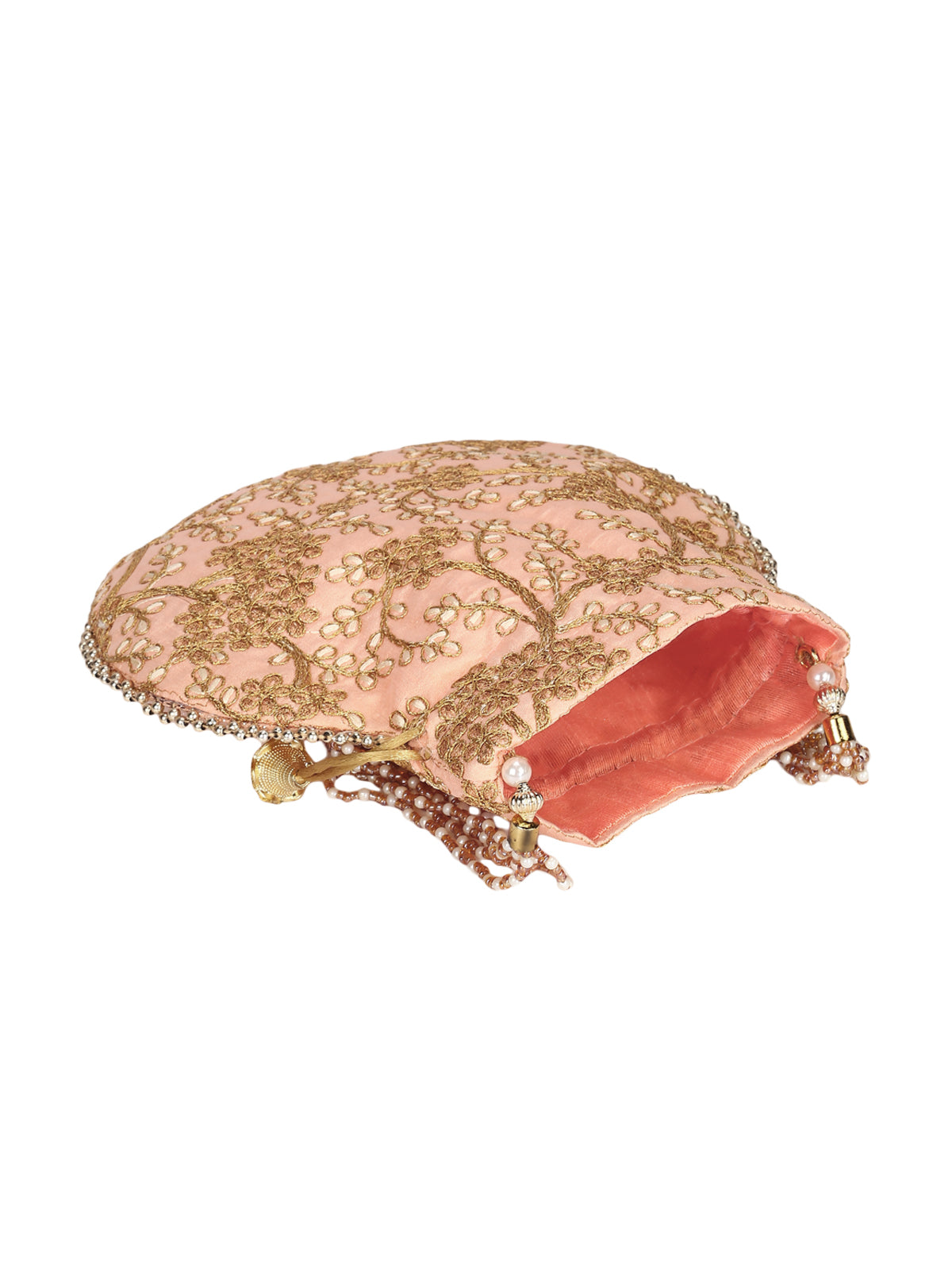 Beige Embroidered Potli Bag