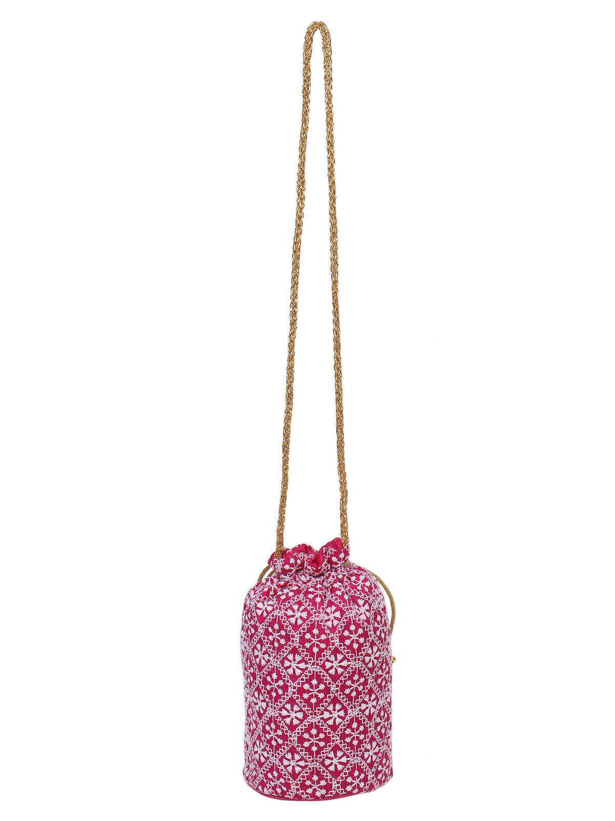 Fuchsia Embroidered Potlis For Dry Fruits