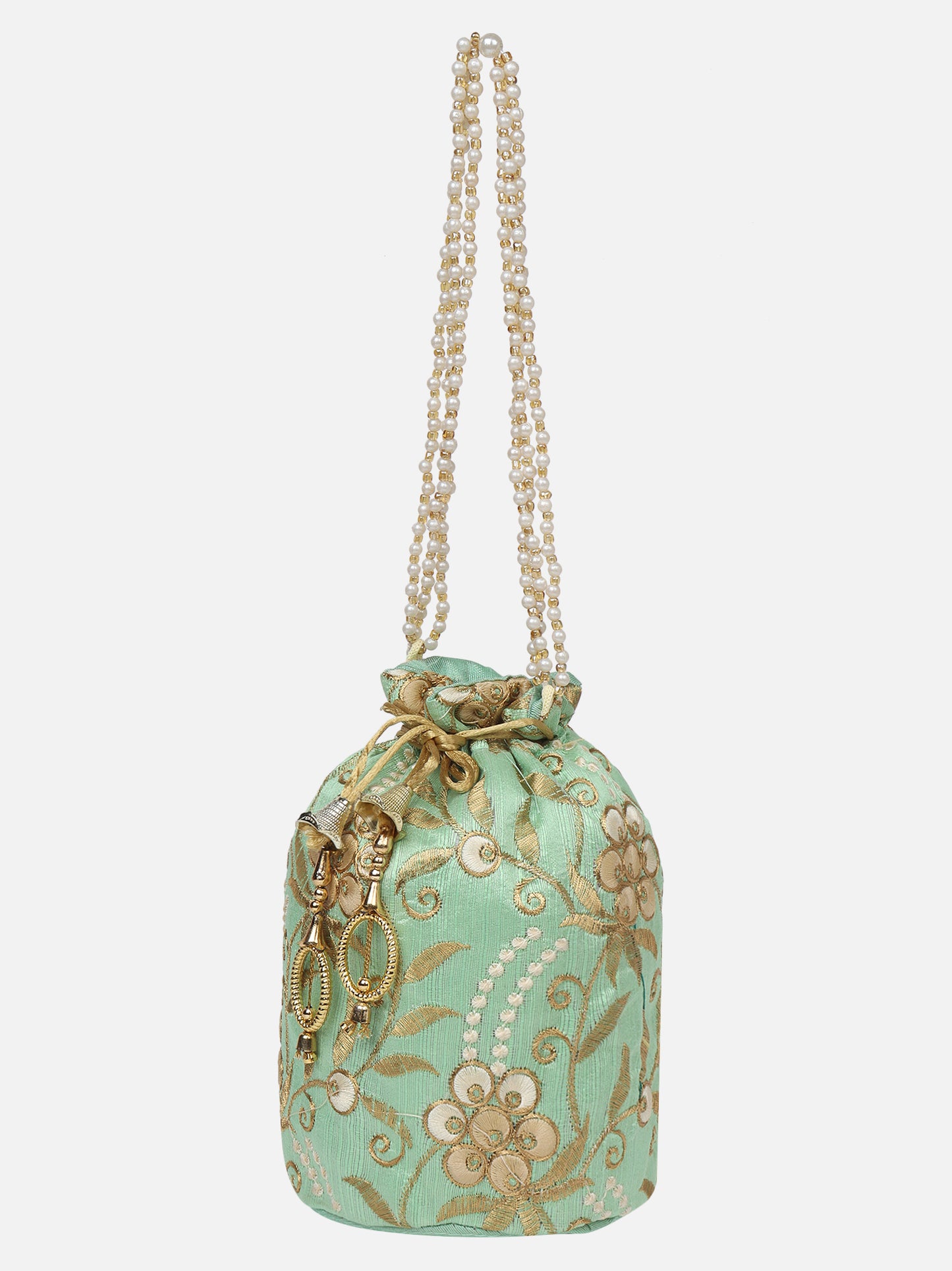 Green Golden Zari Embroidery Potli Bag