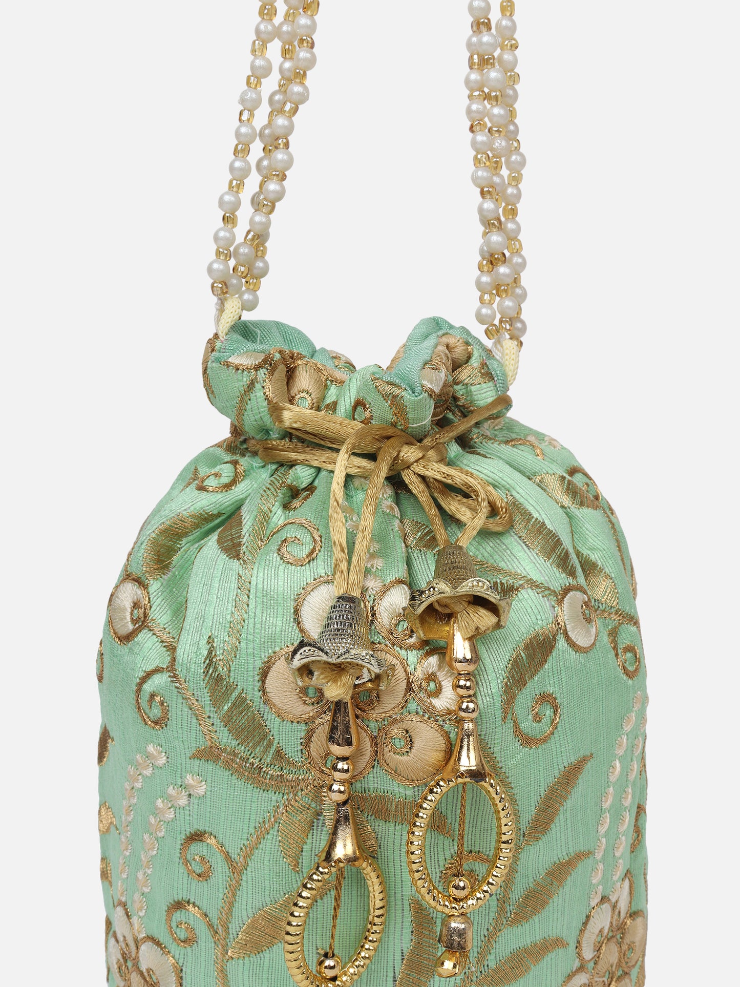 Green Golden Zari Embroidery Potli Bag