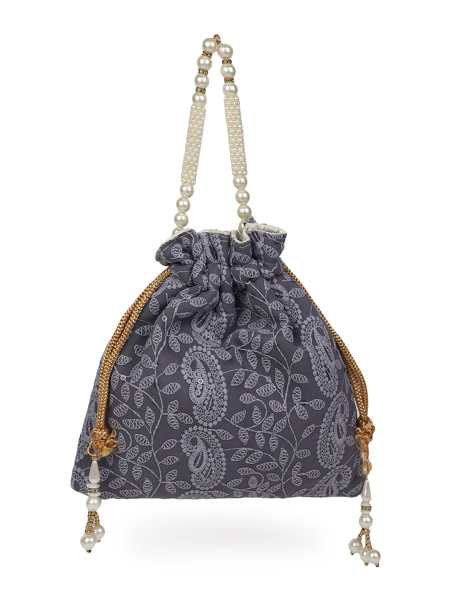 Grey chikankari potli bag