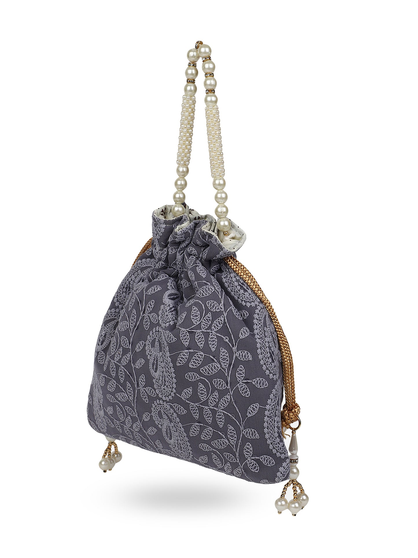 Grey chikankari potli bag